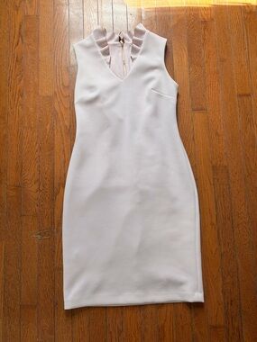 Calvin Klein Pale Blush Ruffle-Trim Midi Sheath Dress